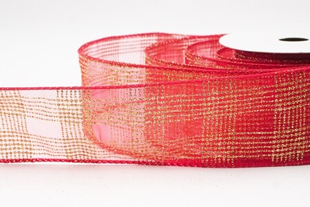 Red/Gold  Classic Plaid Check Wired Ribbon_KW0465GC-7-7